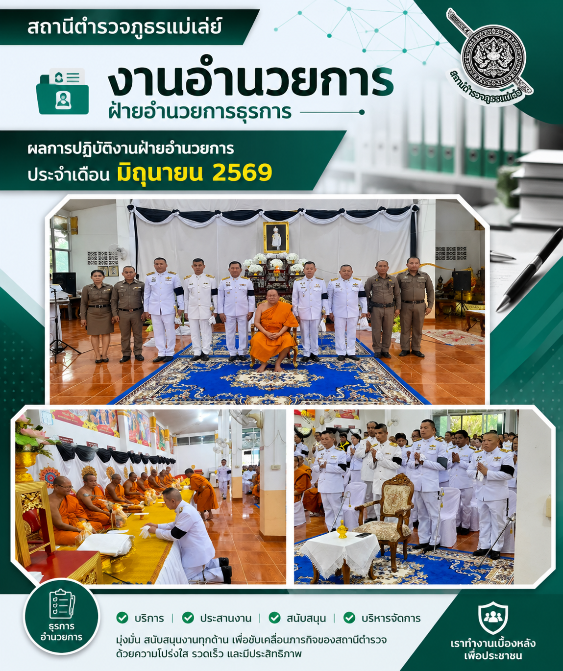 ปกรายงานผลการปฏิบัติงานฝ่ายอำนวยการ เดือนมิถุนายน 2569